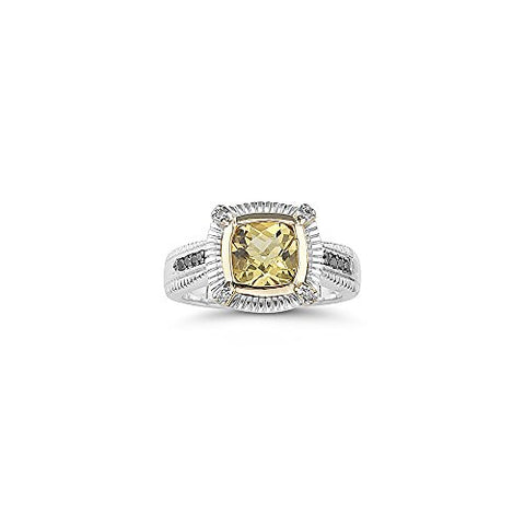 0.12 Ct Diamond & 1.23 Cts AAA Yellow Beryl Ring in 14K Gold & Silver