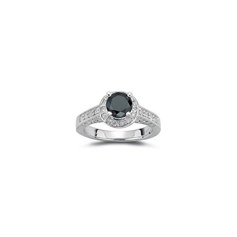 0.80 Cts Diamond & 1.10 Cts Black Diamond Ring in 14K White Gold-7.0