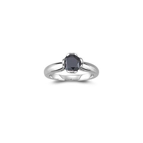 1.30 Cts Black Diamond Solitaire Ring in 14K White Gold