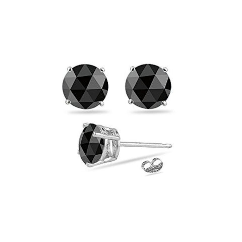 1/3 (0.30-0.35) Cts of 3.50x3.50x1.20 mm AA Round Rose Cut Black Diamond Stud Earrings in Silver