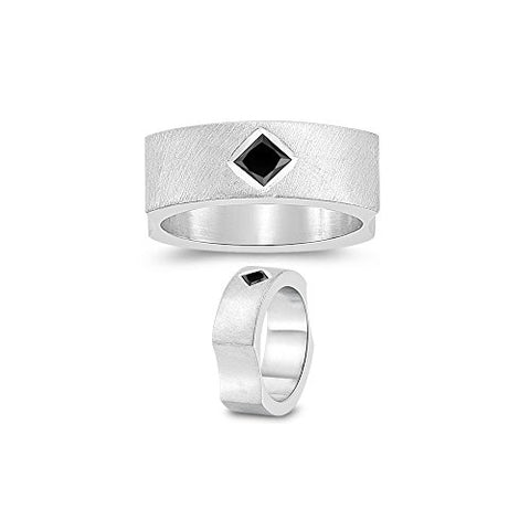 0.29 Cts of 3x3 mm AA Princess Black Diamond Solitaire Ring in Silver-7.0