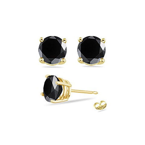 3/4 (0.71-0.80) Cts of 3.50-4.00 mm AA Round Black Diamond Stud Earrings in 18K Yellow Gold