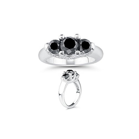 3.42 Cts Black & White Diamond Ring in 14K White Gold-6.5
