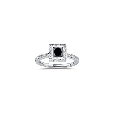 1.01 Cts White & Black Diamond Ring in 14K White Gold