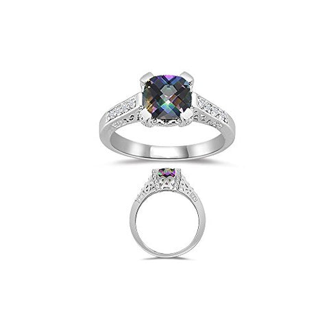 0.12 Cts Diamond & 1.42 Cts AAA Mystic Green Topaz Ring in 14K White Gold