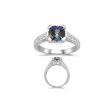 0.12 Cts Diamond & 1.42 Cts AAA Mystic Green Topaz Ring in 14K White Gold