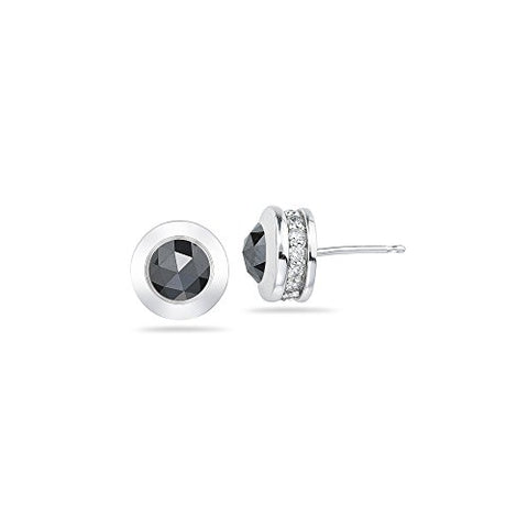 2.42 Cts Black & White Diamond Stud Earrings in 18K White Gold