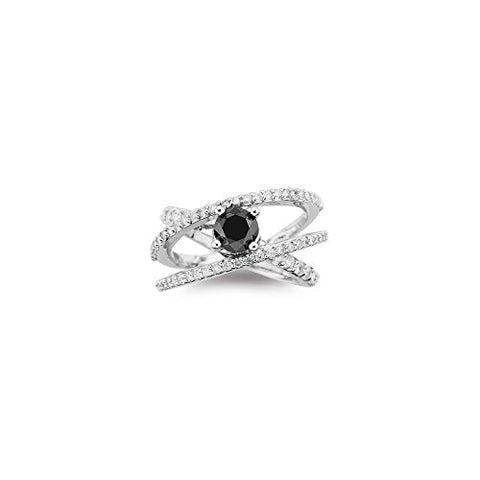 0.88 Cts White Diamond & 1.25 Cts Black Diamond Ring in 18K White Gold