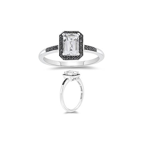 0.10 Cts Black Diamond & 1.30 Cts AAA White Topaz Ring in 10K White Gold