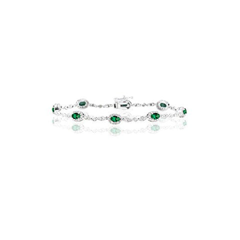 1.29 Cts Diamond & 1.86 Cts of 5x3 mm AA Oval Natural Emerald Bracelet in 14K White Gold