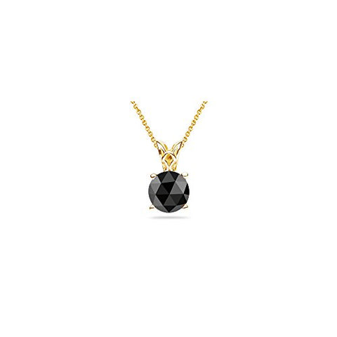 3/8 (0.35-0.45) Cts Round Rose Cut AA Black Diamond Scroll Solitaire Pendant in 14K Yellow Gold