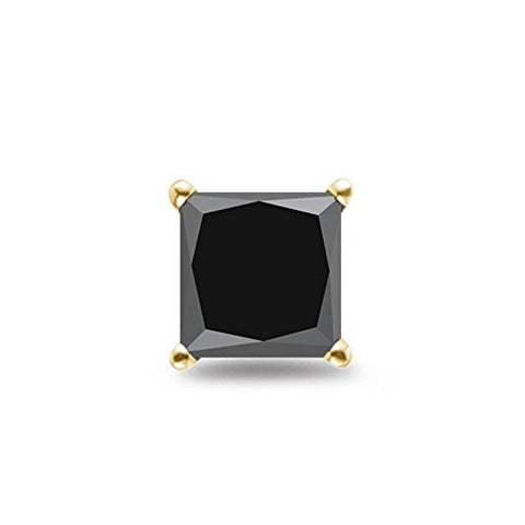 1/4 (0.23-0.30) Cts of 2.50-3.00 mm Princess AA Black Diamond Mens Stud Earring in 14K Yellow Gold-Screw Backs