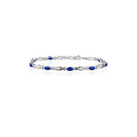 0.01 Ct Diamond & 2.80 Cts Natural Blue Sapphire Bracelet in 14KW Gold