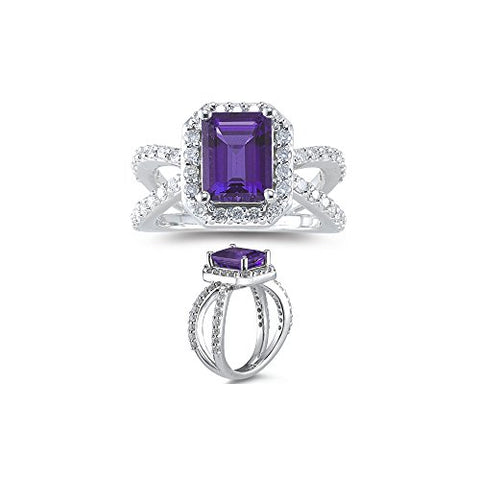 0.63 Ct Diamond & 1.15 Cts Amethyst Ring in 14K White Gold-7.0