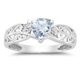 0.01 Cts Diamond & 0.40 Cts Aquamarine Filigree Ring in 14K White Gold