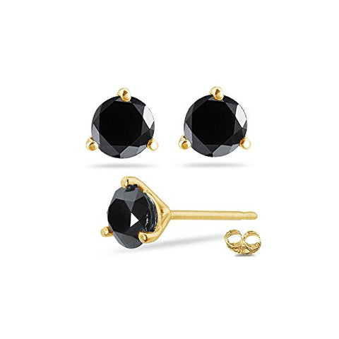 1/9 (0.10-0.13) Cts of 2.50-3.00 mm AA Round Black Diamond Stud Earrings in 14K Yellow Gold