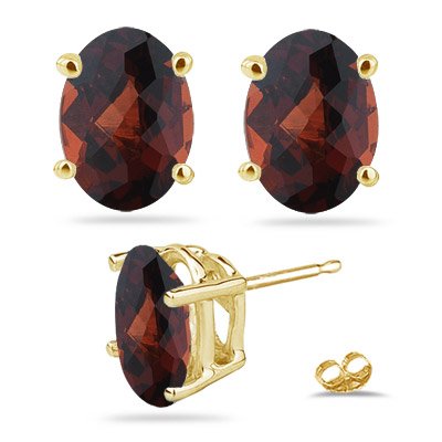 3.36-3.40 Cts of 8x6 mm AA Oval Checker Board Garnet Stud Earrings in 14K Yellow Gold