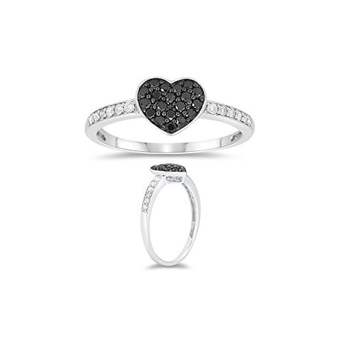 0.30 Cts Black & White Diamond Heart Ring in 10K White Gold