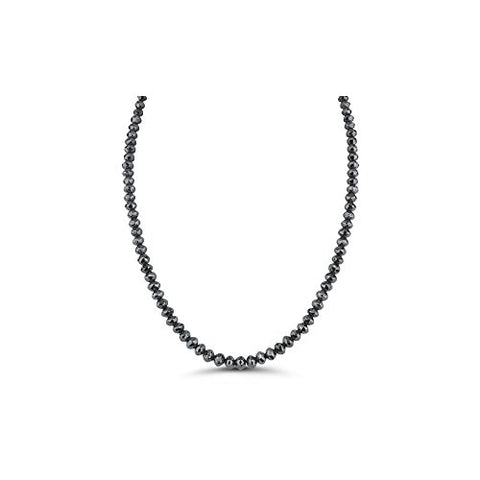 14.00 Cts Fancy - Black Diamond Faceted Bead Necklace Strand 14K White Gold