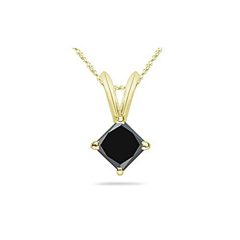 3/4 (0.71-0.80) Cts of 4.3-4.7 mm AA Princess Black Diamond Solitaire Pendant in 14K Yellow Gold