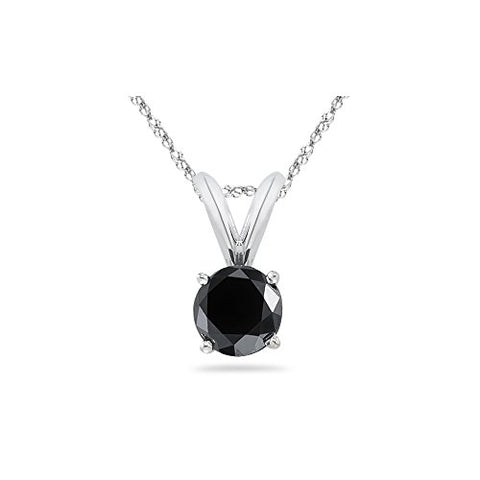 3/4 (0.71-0.80) Ct 5.34-6.01mm AAA Round Black Diamond Solitaire Pendant-14KW Gold