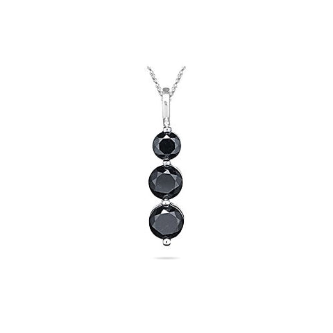 2.50 Cts Black Diamond Three Stone Pendant in 14K White Gold