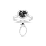 1.40 Cts Black & White Diamond Heart Ring in 14K White Gold