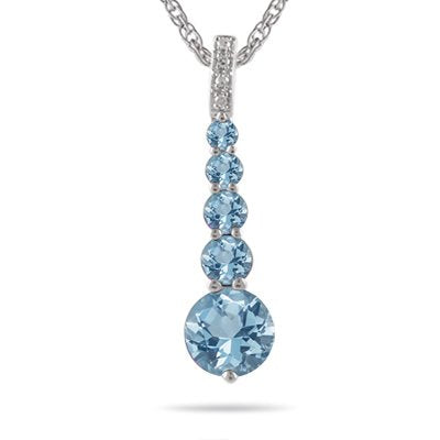 0.02 Ct Diamond & 1.50 Ct Aquamarine Journey Pendant in 14K White Gold