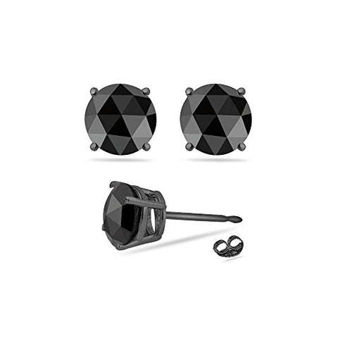 3/4 (0.71-0.80) Cts of 3.50-4.00 mm AAA Round Rose Cut Black Diamond Stud Earrings in 14K Blackened White Gold