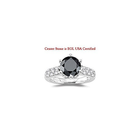 2.65 Cts Black Diamond & 0.43 Cts White Diamond Ring in 18K White Gold