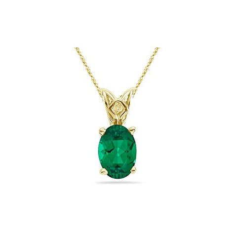2.62-3.65 Cts of 11x9 mm AAA Oval Lab Created Emerald Scroll Solitaire Pendant in 14K Yellow Gold