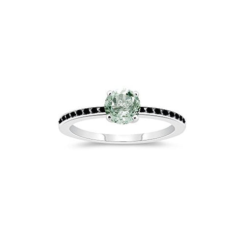 0.23 Cts Black Diamond & 0.85 Cts AAA Green Amethyst Engagement Ring in 14K White Gold