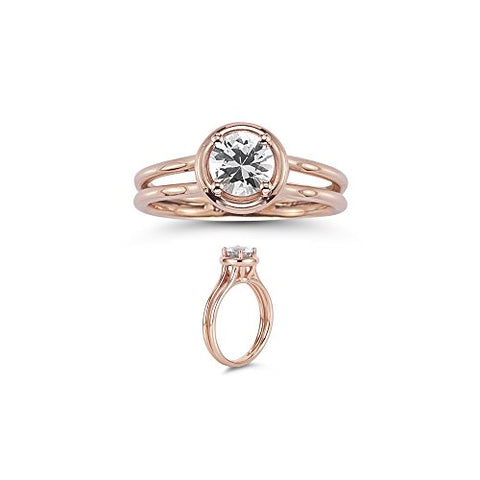 0.93 Cts of 6 mm AA Round White Sapphire Solitaire Ring in 14K Pink Gold