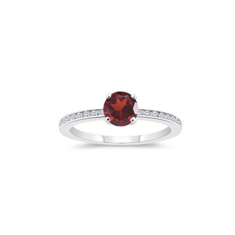 0.18 Cts Diamond & 1.25 Cts Garnet Engagement Ring in 14K White Gold-5.0